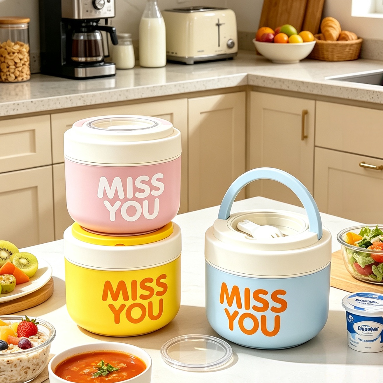 Food Storage Box Large - 304 스테인리스 스틸 보온 아침 식사