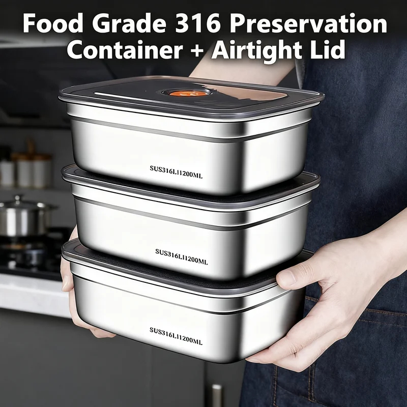 Food Storage Box Large - 대용량 스테인리스 스틸 누수 방지 밀폐형