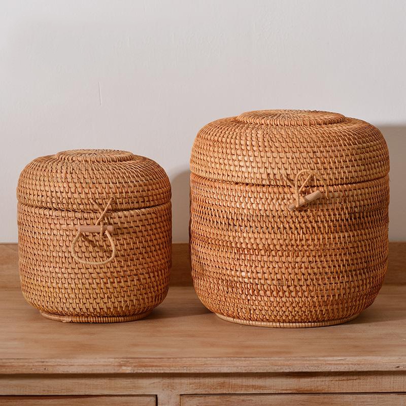 Food Storage Roll Bags - 뚜껑이있는 손으로 짠 등나무 차 보관