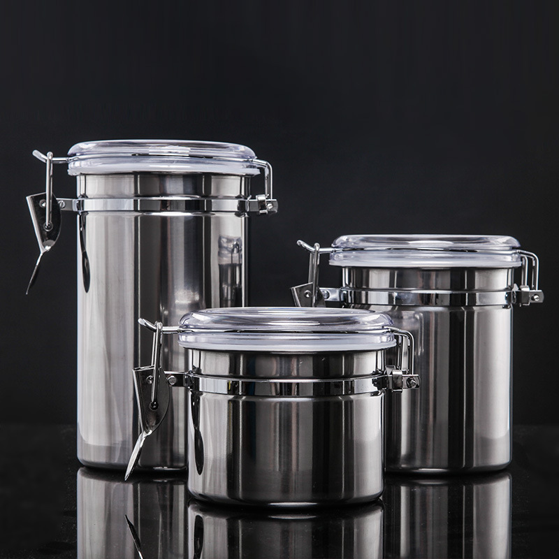 Food Storage Jars Airtight - 스테인리스 스틸 재질의 밀폐 용기로, 습도계