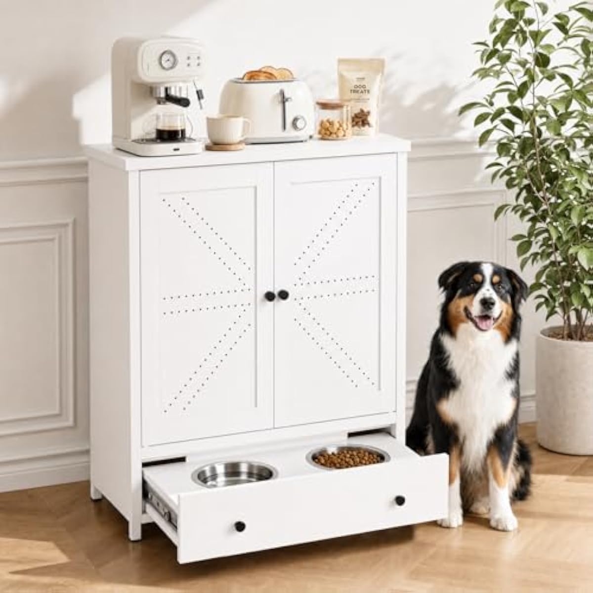 Food Storage Dog - 금속 재질의 애완동물 급식대, 서랍형 수납공간