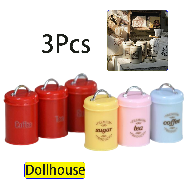 3개 미니어처 인형집 미니 음식/차/커피 캔 원형 보관 - Food Storage For 리뷰 및 가격