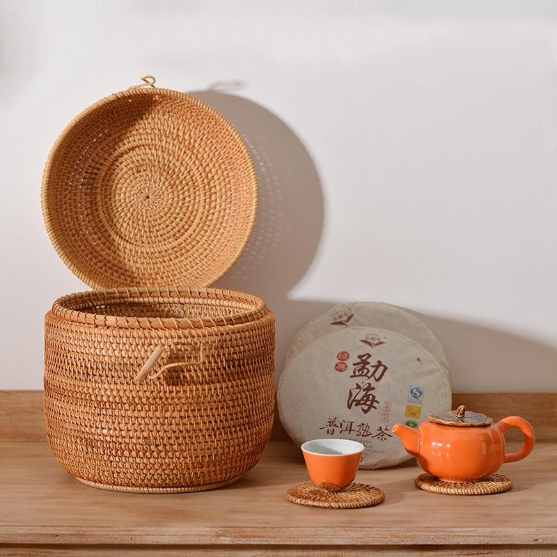뚜껑이있는 손으로 짠 등나무 차 보관 상자 Puer 티 - Food Storage Roll Bags 리뷰 및 가격