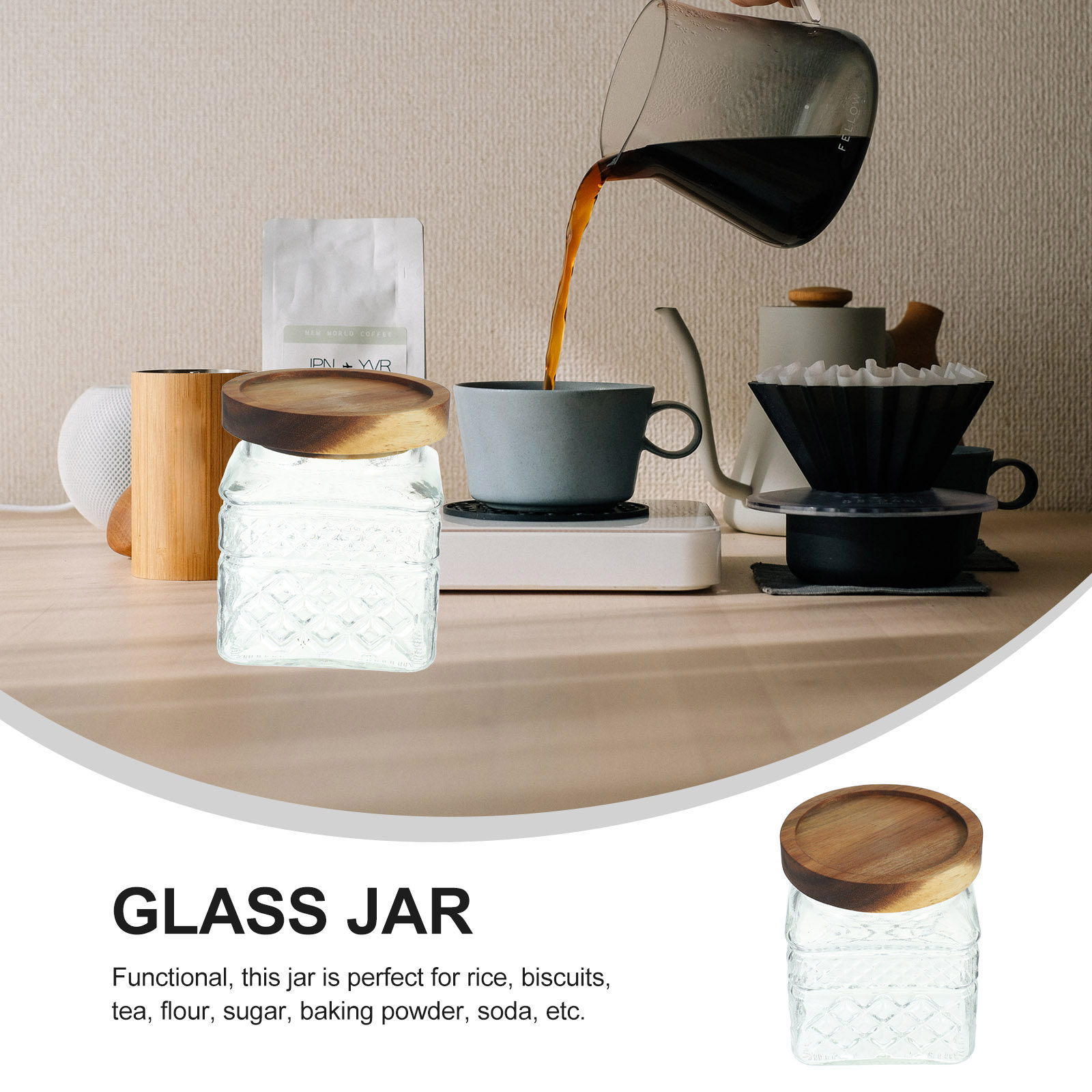 유리 보관 용기 밀폐형 캐니스터 나무 뚜껑 투명 유리  - Food Storage Glass Containers Large 리뷰 및 가격