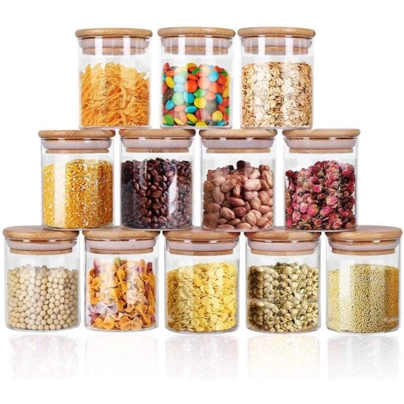 대나무 밀폐 뚜껑과 라벨이 있는 유리병 12개 세트,  - Food Storage Glass Containers Large 리뷰 및 가격