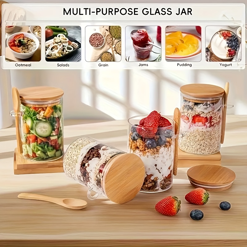 1/2/4/8개 세트의 오트밀용 유리 컵 세트, 뚜껑과 - Food Storage Glass Jar 리뷰 및 가격