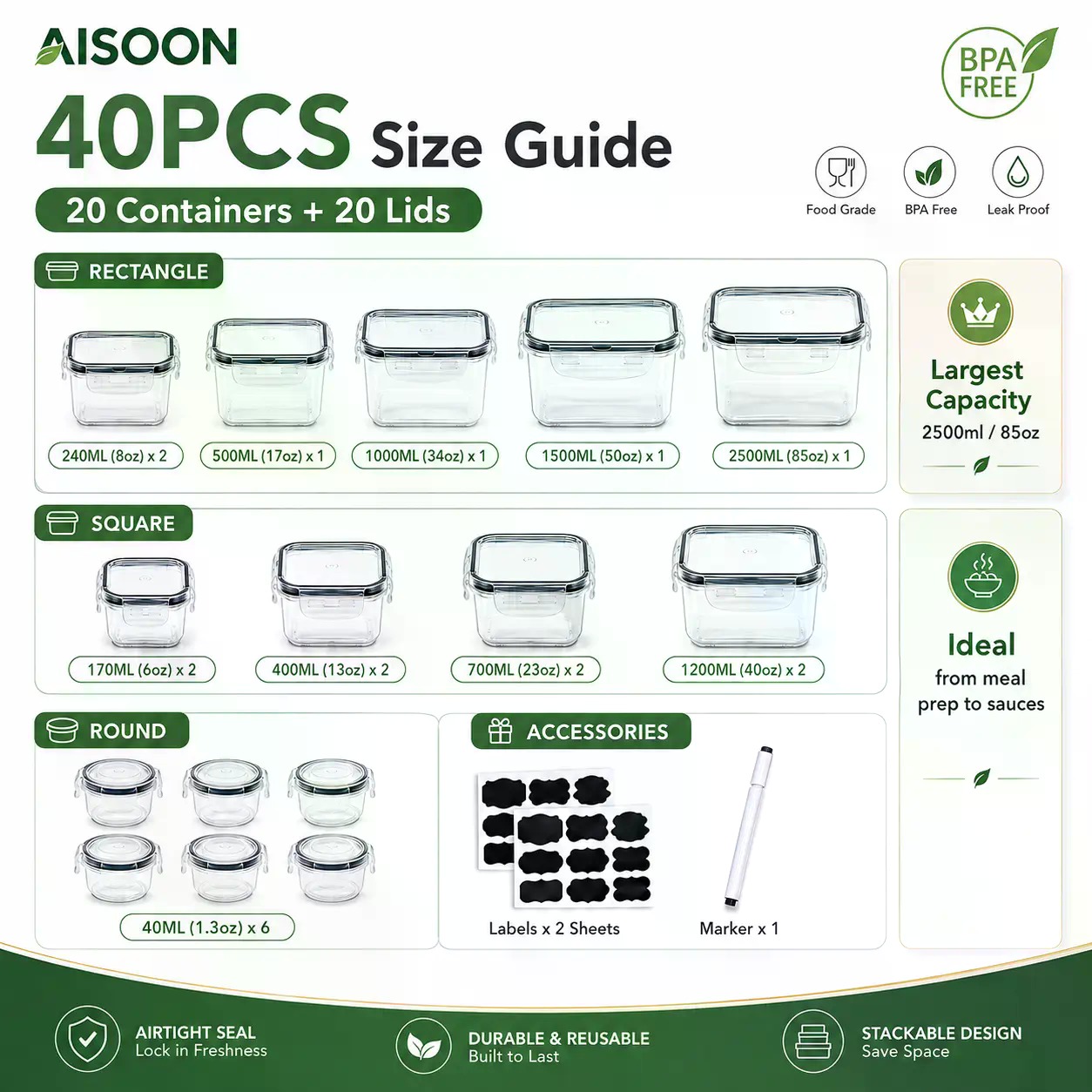 40개입 초대형 85oz 실리콘 밀폐 식품 보관 용기  - Food Storage Box Large 리뷰 및 가격