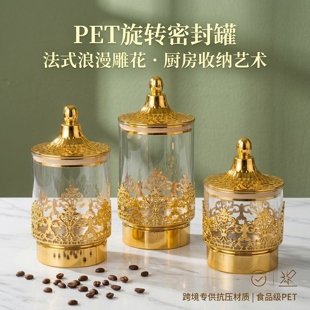 유럽풍 투명 금도금 회전식 밀폐 용기 스낵 차 보관함  - Food Storage For Room 리뷰 및 가격