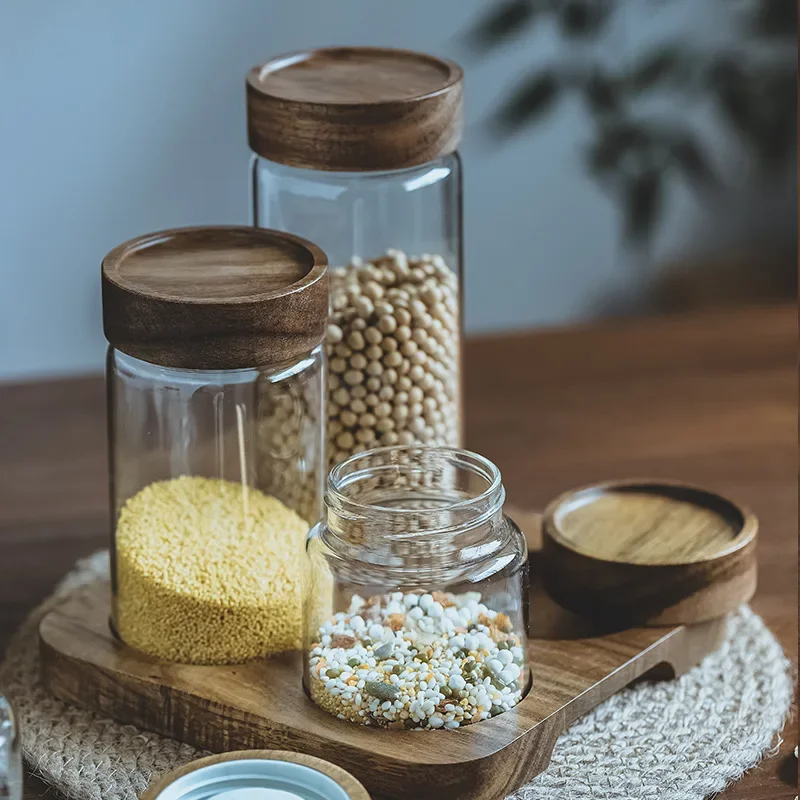 목재 뚜껑 오거나이저 유리 밀폐 용기, 주방 보관 병, - Food Storage Glass Jar 리뷰 및 가격