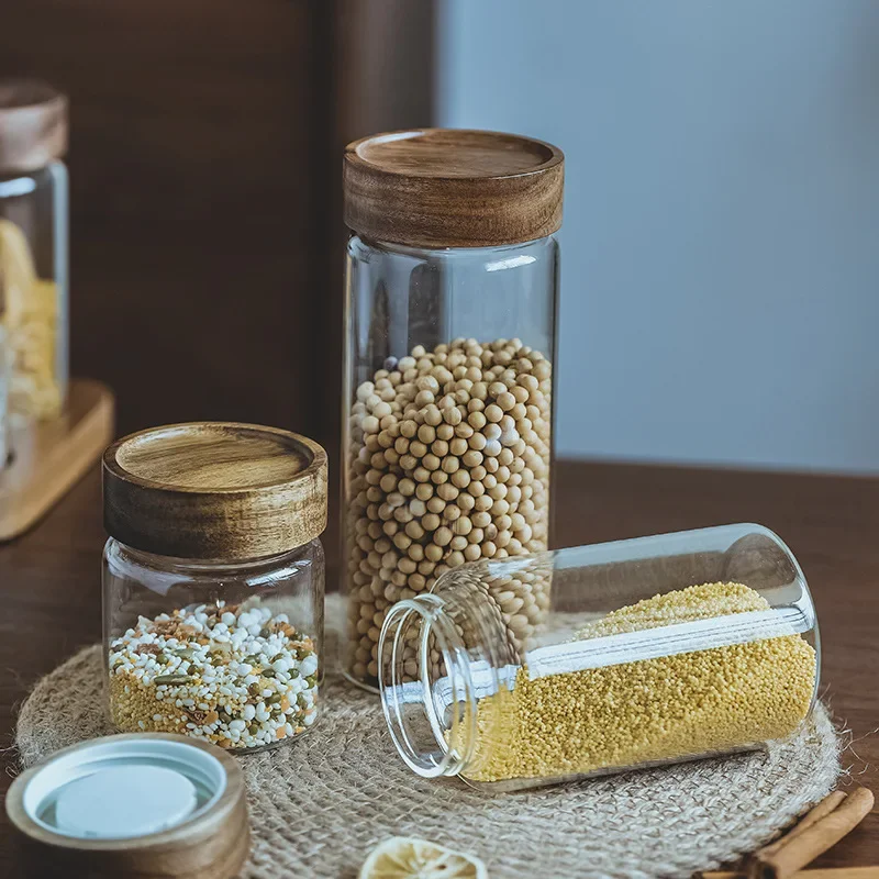 목재 뚜껑 오거나이저 유리 밀폐 용기, 주방 보관 병, - Food Storage Glass Jar 리뷰 및 가격