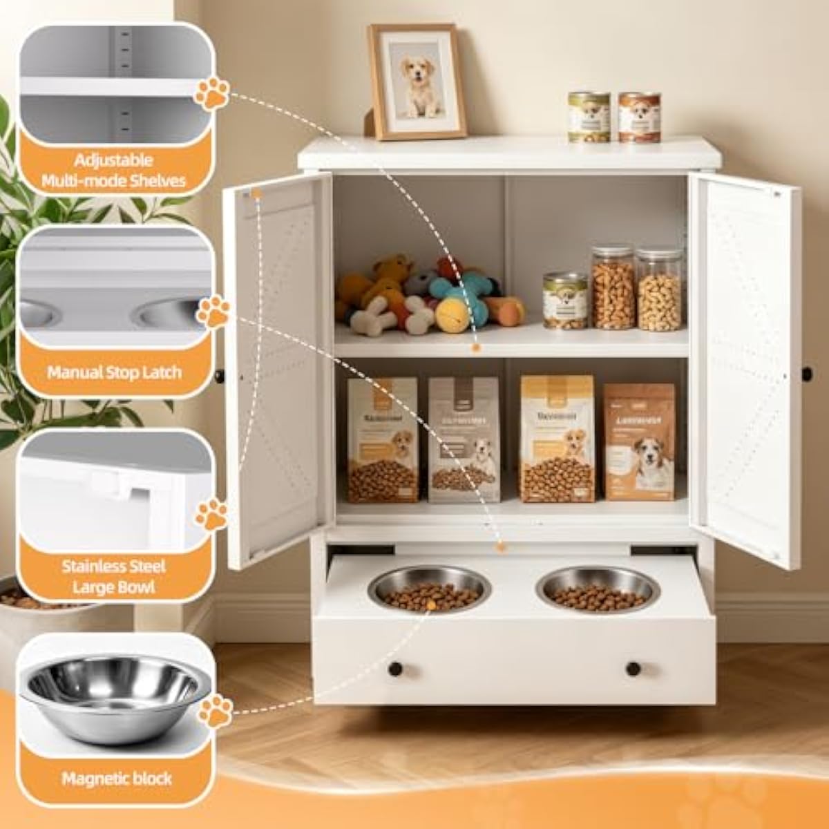 금속 재질의 애완동물 급식대, 서랍형 수납공간 및 탈착 - Food Storage Dog 리뷰 및 가격