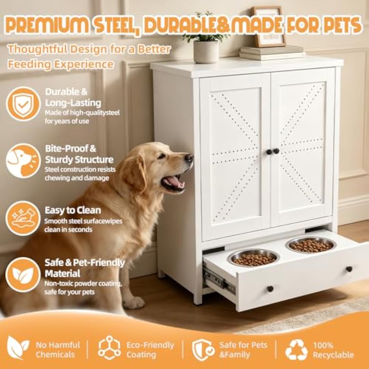 금속 재질의 애완동물 급식대, 서랍형 수납공간 및 탈착 - Food Storage Dog 리뷰 및 가격