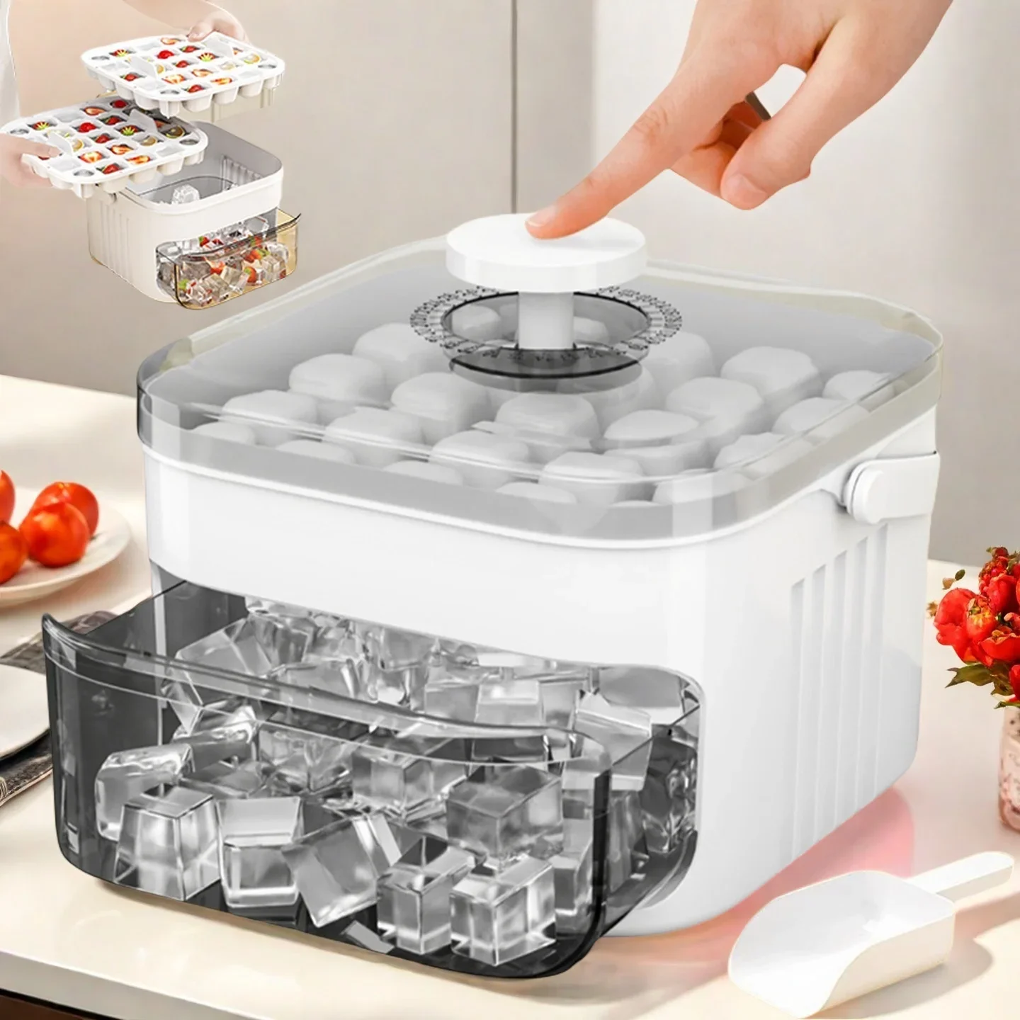 이지프레스 캡이 있는 큐브 제빙기 대용량 이중층 가정용 - Food Storage Box Large 리뷰 및 가격